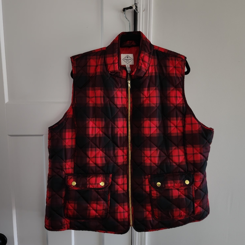 St. John's Bay Red and Black Plaid Puffer Vest 2x